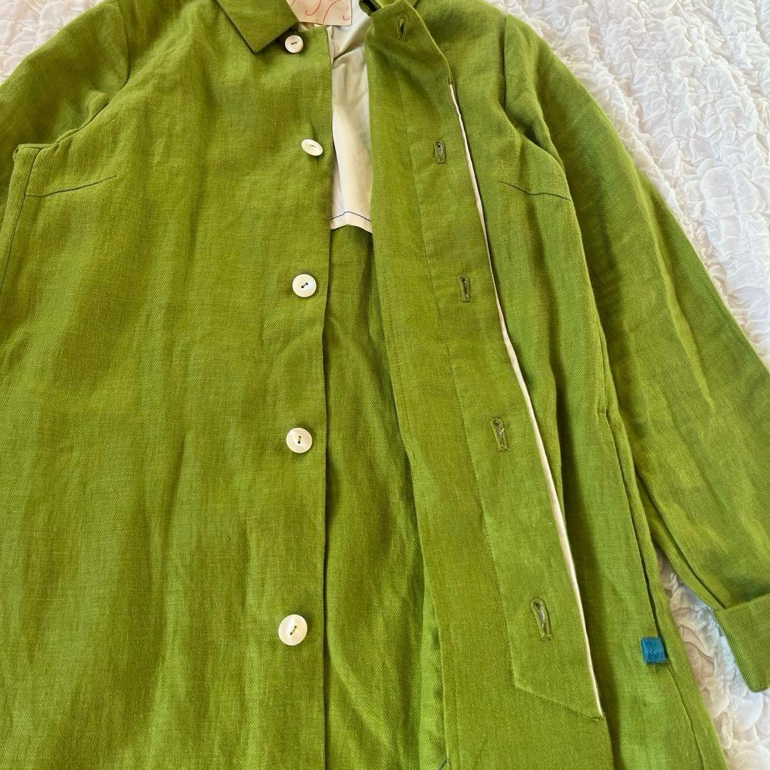 美品　パラスパレス　リネンジャケット　コート　羽織り　緑　ライトアウター　L