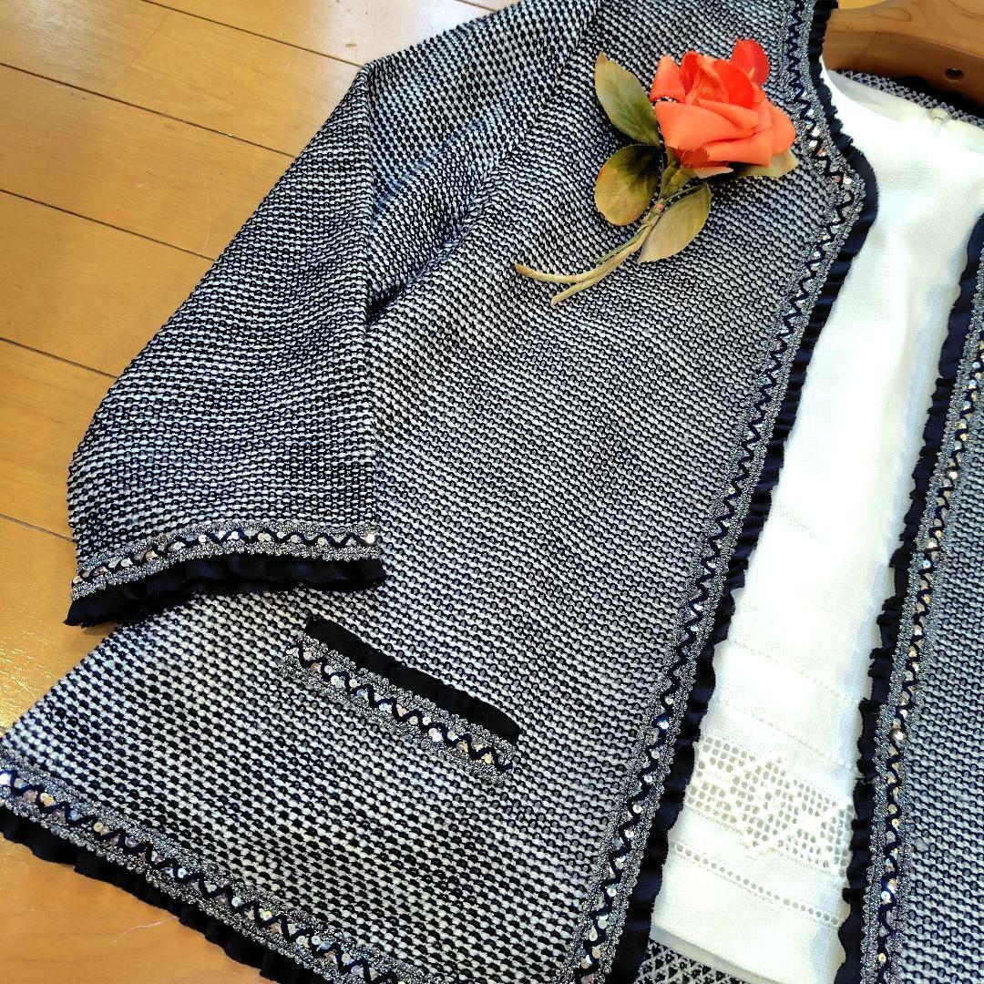 専用レリアン ネイビーツイード ノーカラージャケット 1枚仕立て 11L