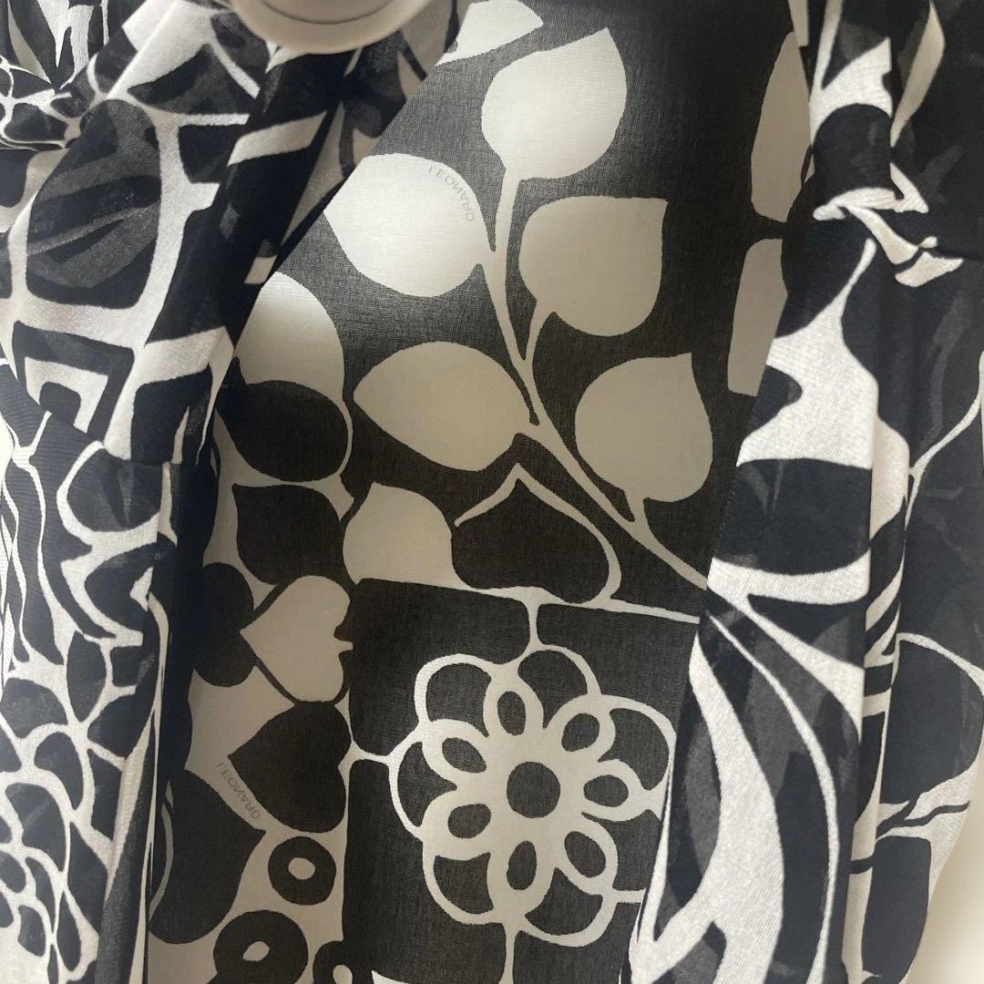 【美品】LEONARD レオナール カーディガン 花柄 モノトーン 42 XL