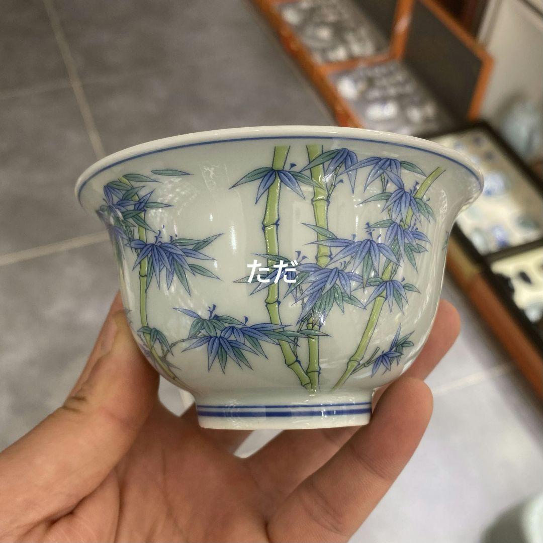 中国茶器 景徳鎮 陶磁器 翠竹懸垂蓋碗 茶器 茶道具 煎茶器 新品未使用