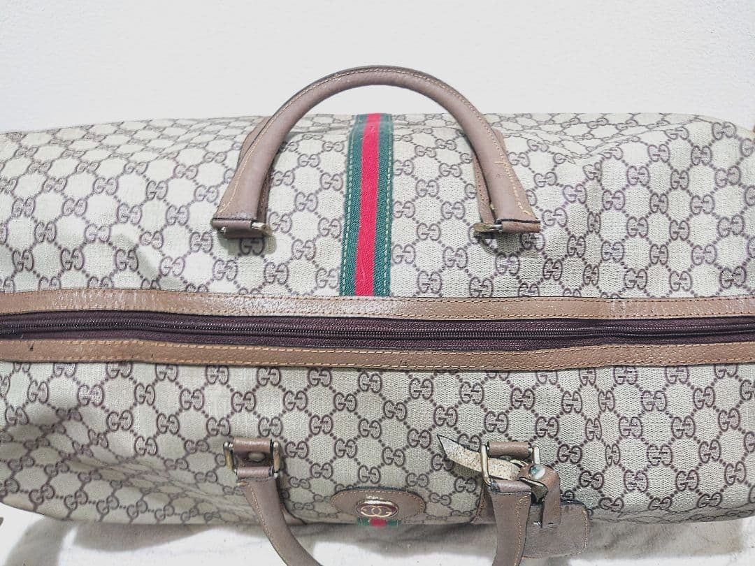美品【GUCCI】大容量ボストンバッグGGオールドグッチ キャンバス レザー本革