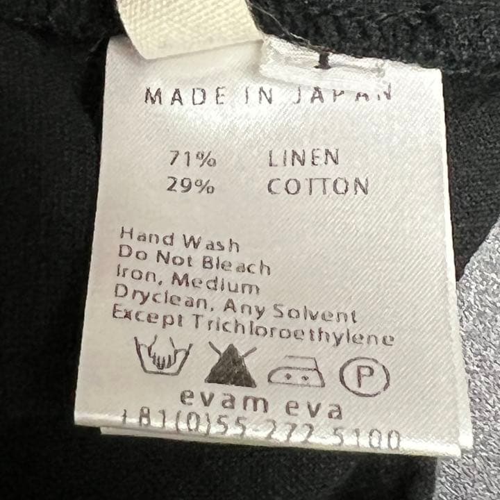 エヴァムエヴァ ワンピース 長袖 リネン71% 日本製 無地 ポケット 黒