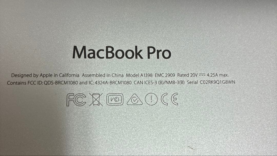 ジャンク MacBook Pro 2015 mid A1398 EMC2909