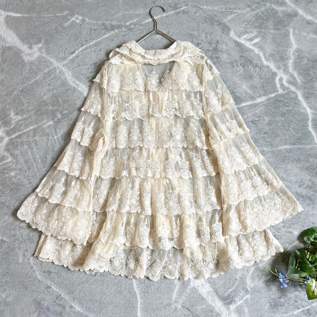 レア⁂美品⁂バラ色の暮らし⁂総レースカーディガン　ビッグカラー　ベルスリーブ
