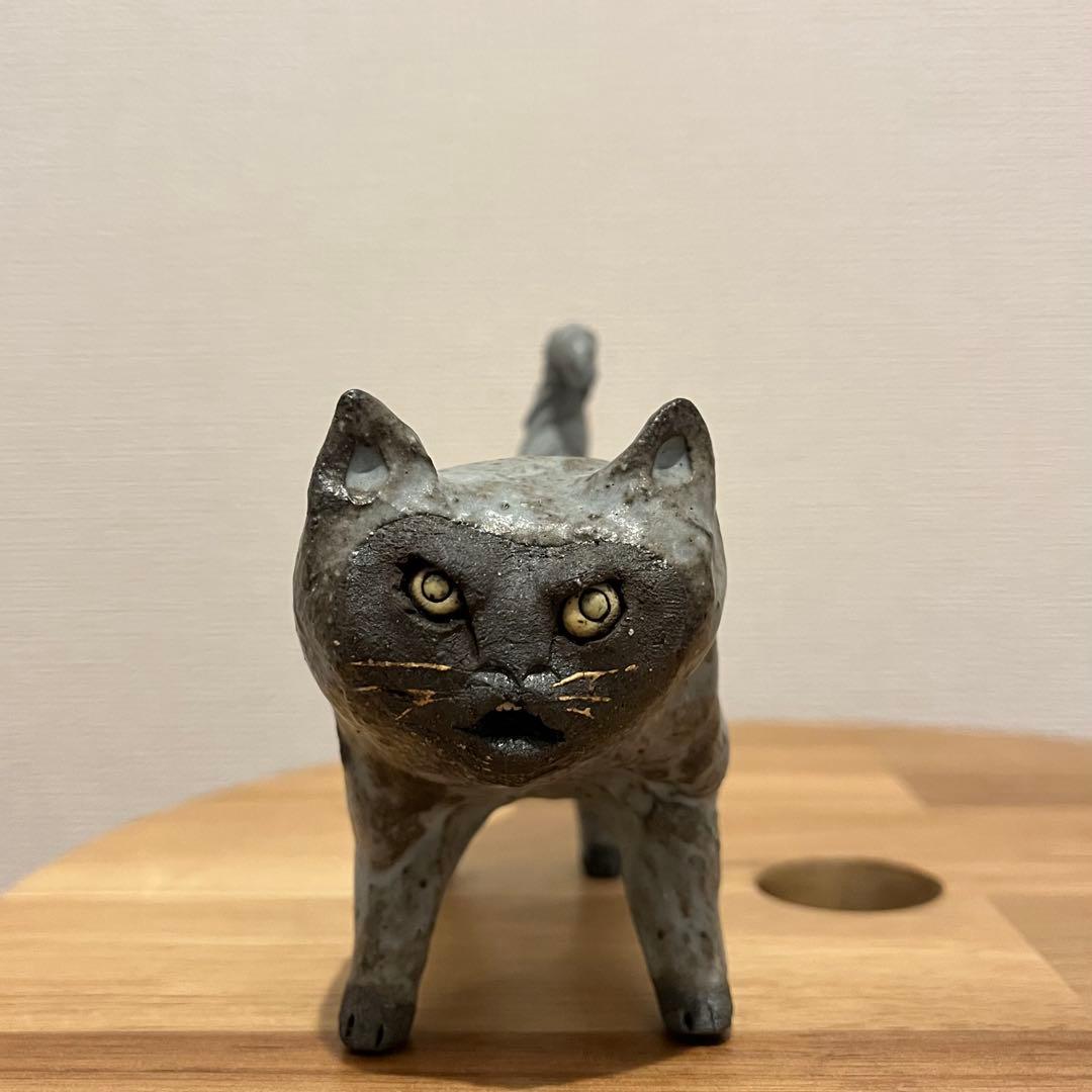 岡山富男　作家の手作り陶器　猫の置物　セット