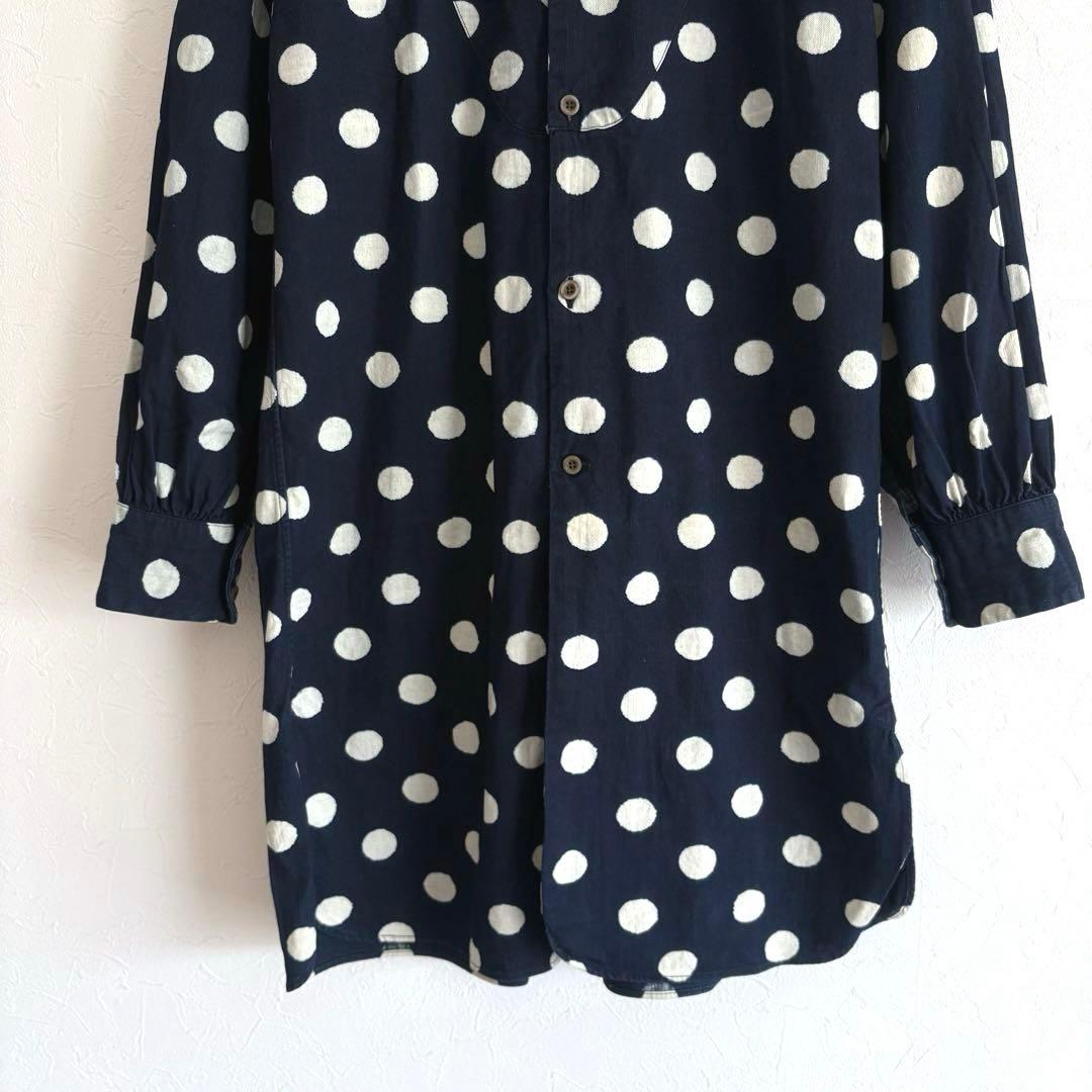 45R 藍染 ドット ロングシャツ チュニック ワンピース R刺繍 M