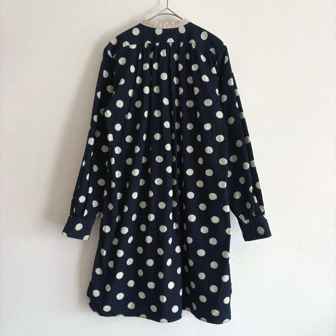 45R 藍染 ドット ロングシャツ チュニック ワンピース R刺繍 M