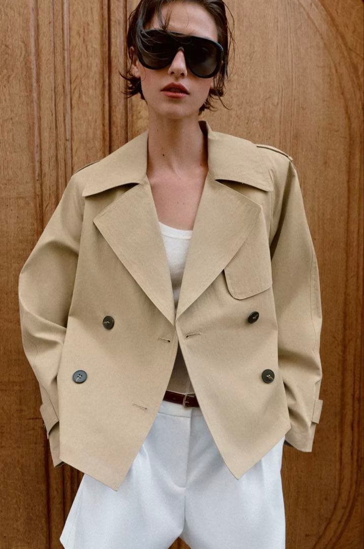 【新品】ZARA ショートトレンチコート ショルダーパッド付き　S