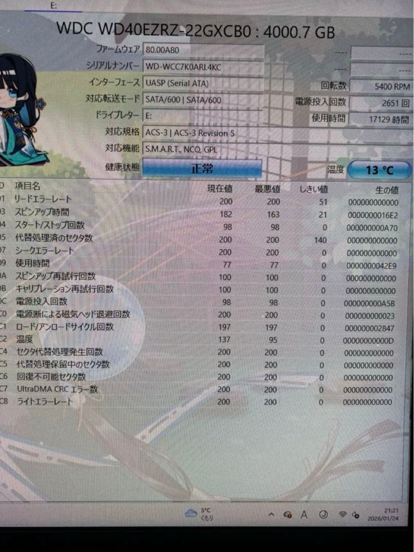 WD Blue 4TB HDD WD40EZRZ (正常判定)