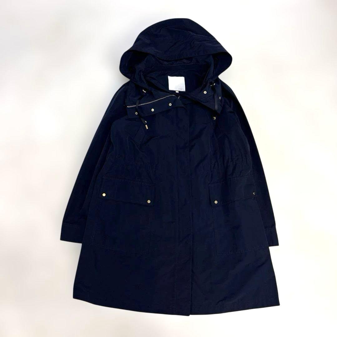 美品【自由区】撥水★2wayロングマウンテンパーカー コート 紺 38