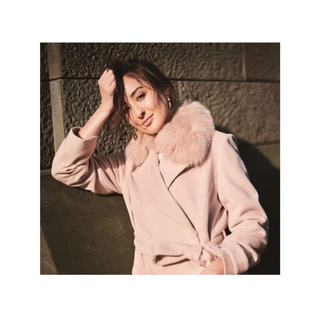 JUSGLITTY ファー付ベルテッドコート