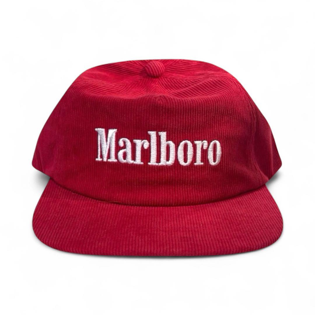 Marlboro マルボロ 赤 コーデュロイキャップCAP刺繍ロゴ アイレット