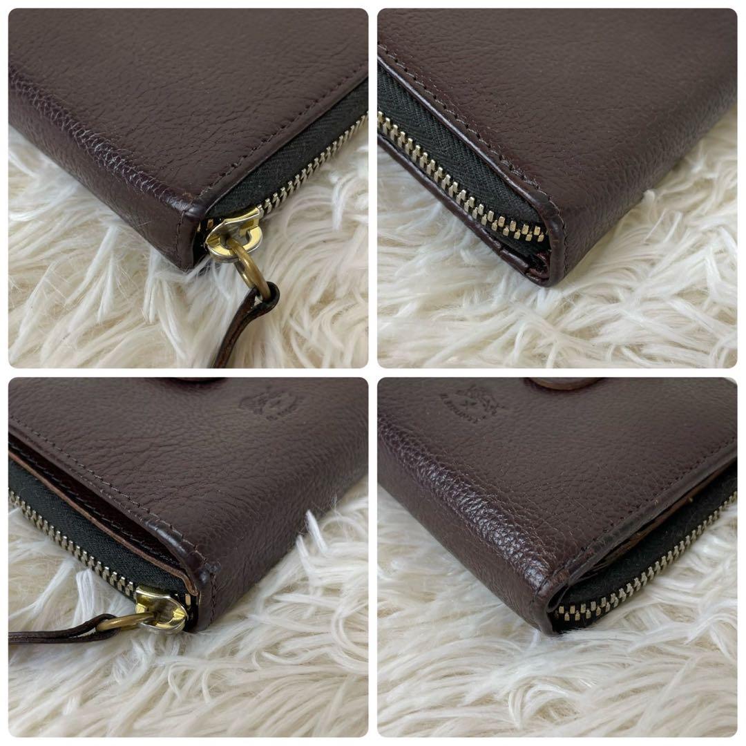 人気モデル✨イルヴィゾンテ 折り財布 ラウンドジップ レザー ロゴ刻印 ブラウン