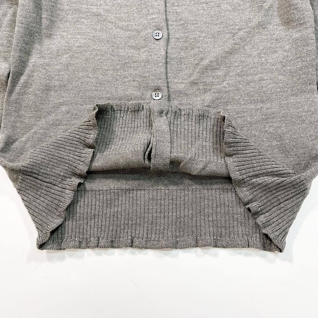 ラルフローレン 薄手ウール カーディガン グレー L ポニー刺繍 フリル