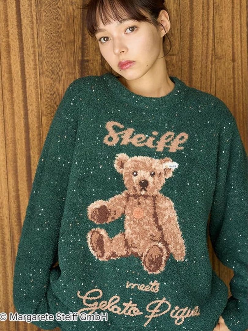 ジェラートピケ♡シュタイフ パウダーネップジャガードプルオーバー グリーン