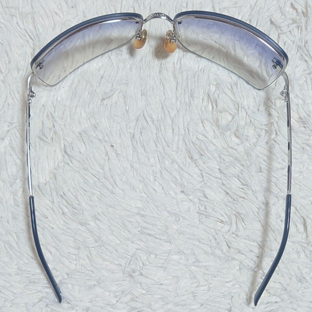 美品 シャネル 4112 ココマーク サングラス ハーフリム 銀色 55□16