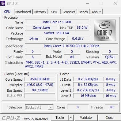 Intel Core i7 10700 CPU 【動作確認済】
