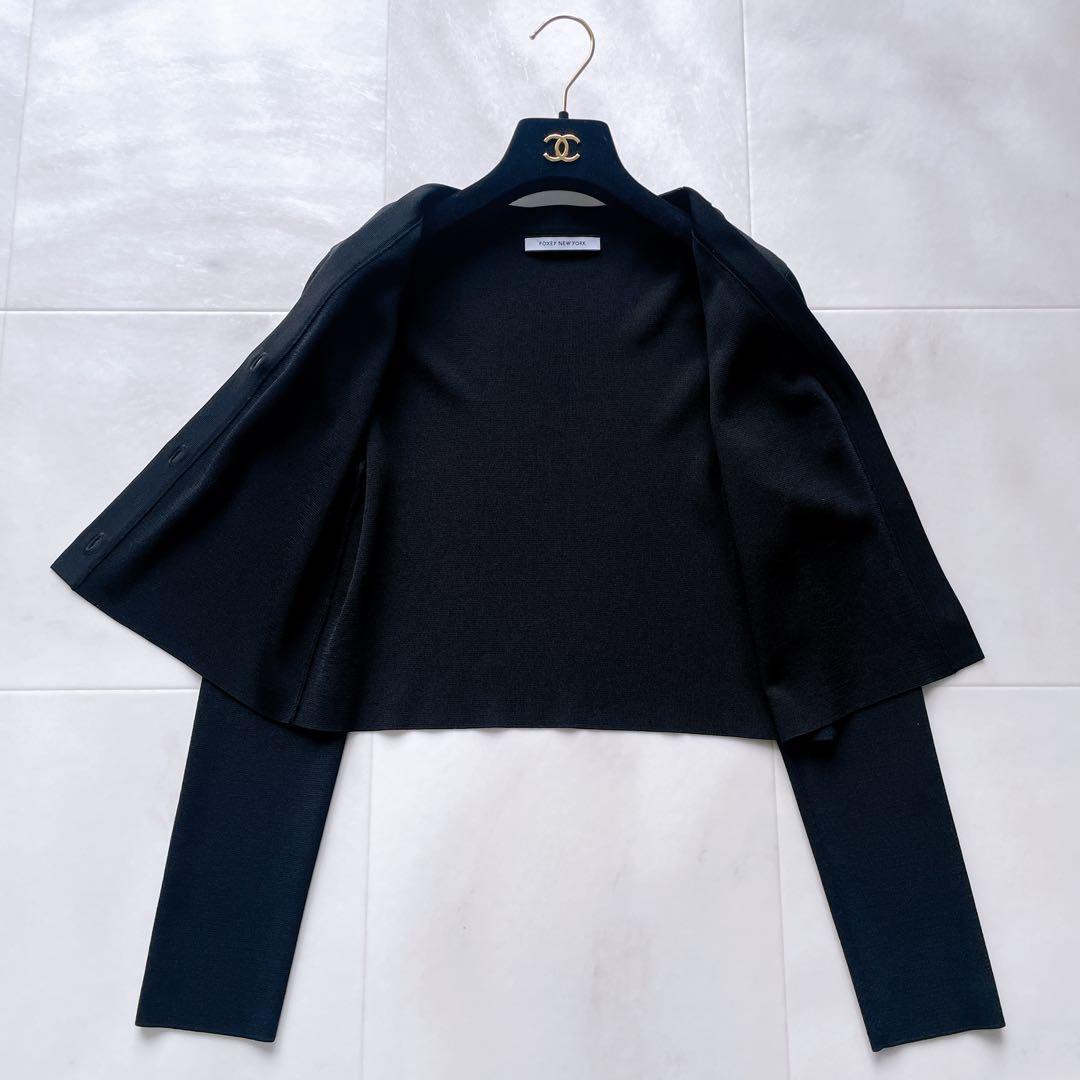 極美品✨フォクシー カーディガン ラフェット ロゴ メタルボタン ブラック 38