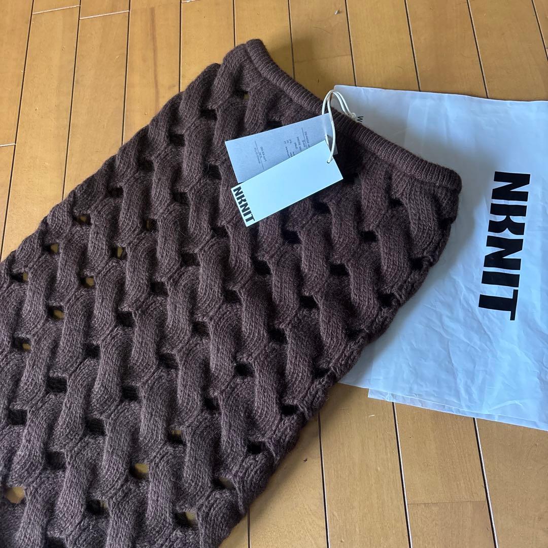 NKNIT ケーブル編みタイトスカート ダークブラウン　新品未使用タグ付き