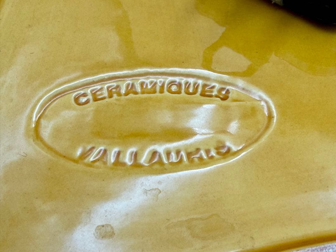 希少 動作確認済 フランス ヴァロリス 陶器製 壁掛け時計 オリーブ柄 南仏雑貨