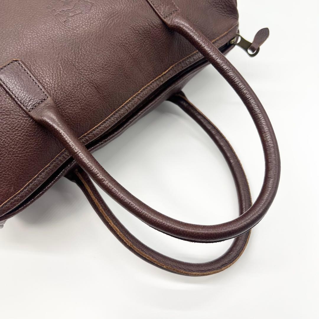 良品✨イルビゾンテ　ミニボストンバッグ　レザー　ブラウン　ロゴ型押し