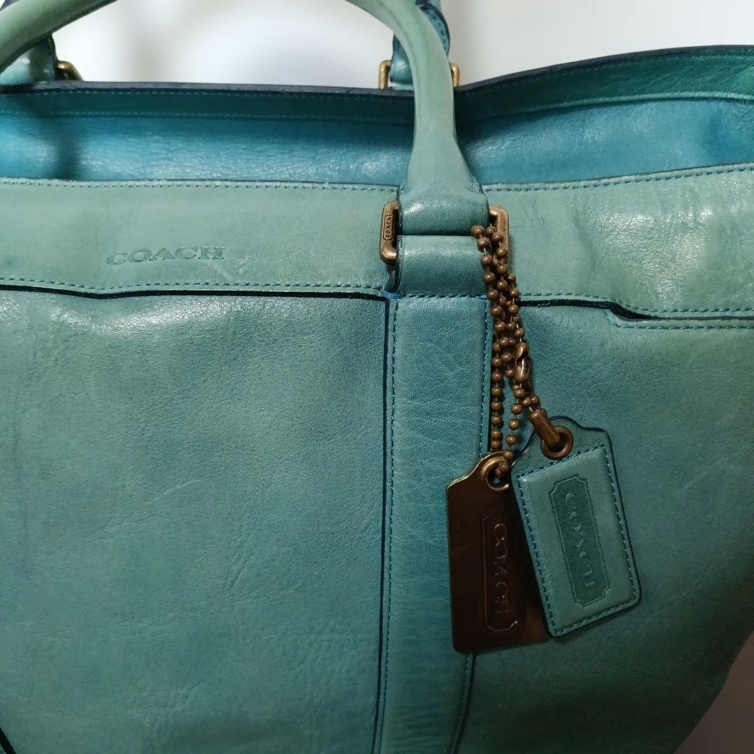 COACH ターコイズブルー レザー ボストンバッグ