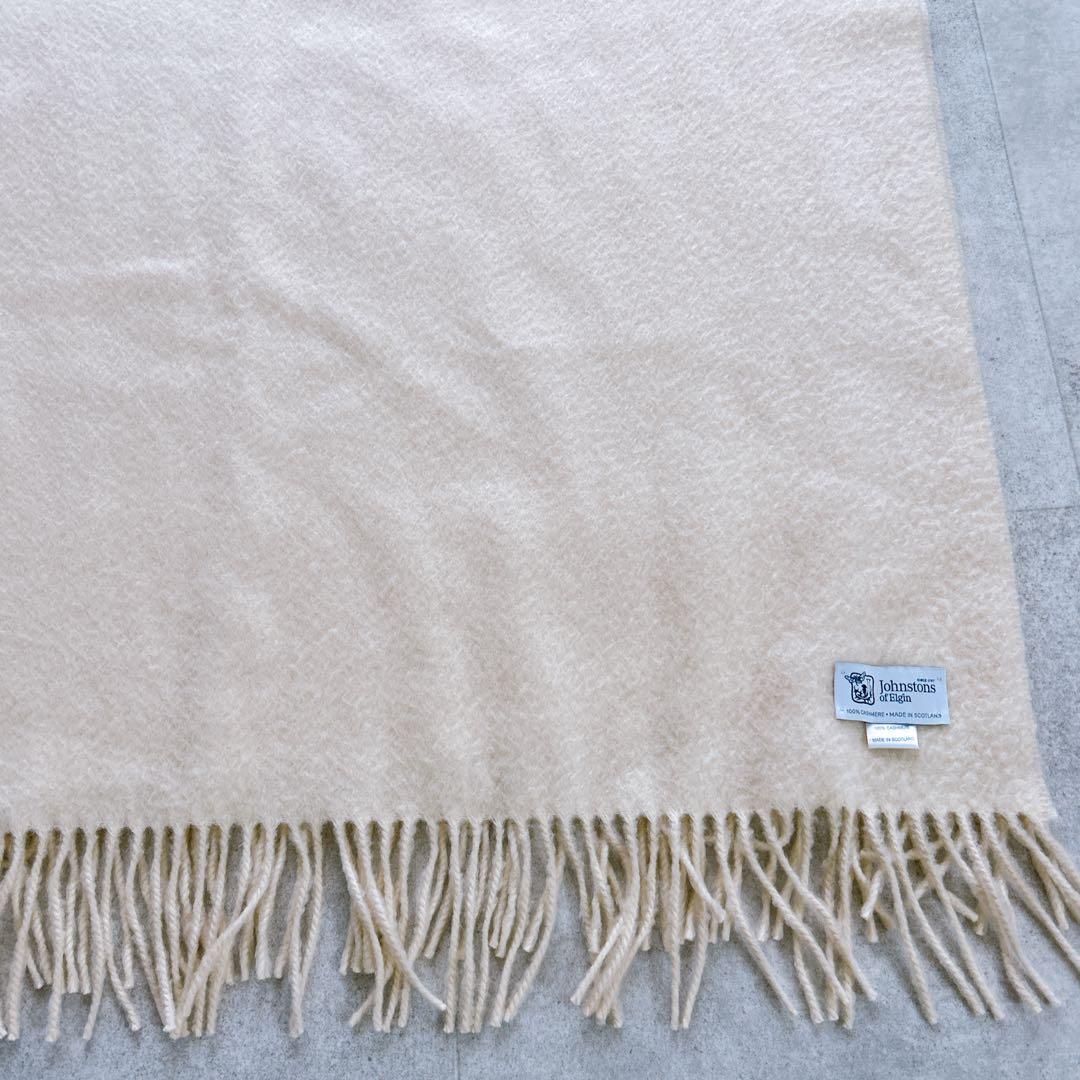美品✨ ジョンストンズ 大判 ストール カシミヤ100% エクリュ 白系