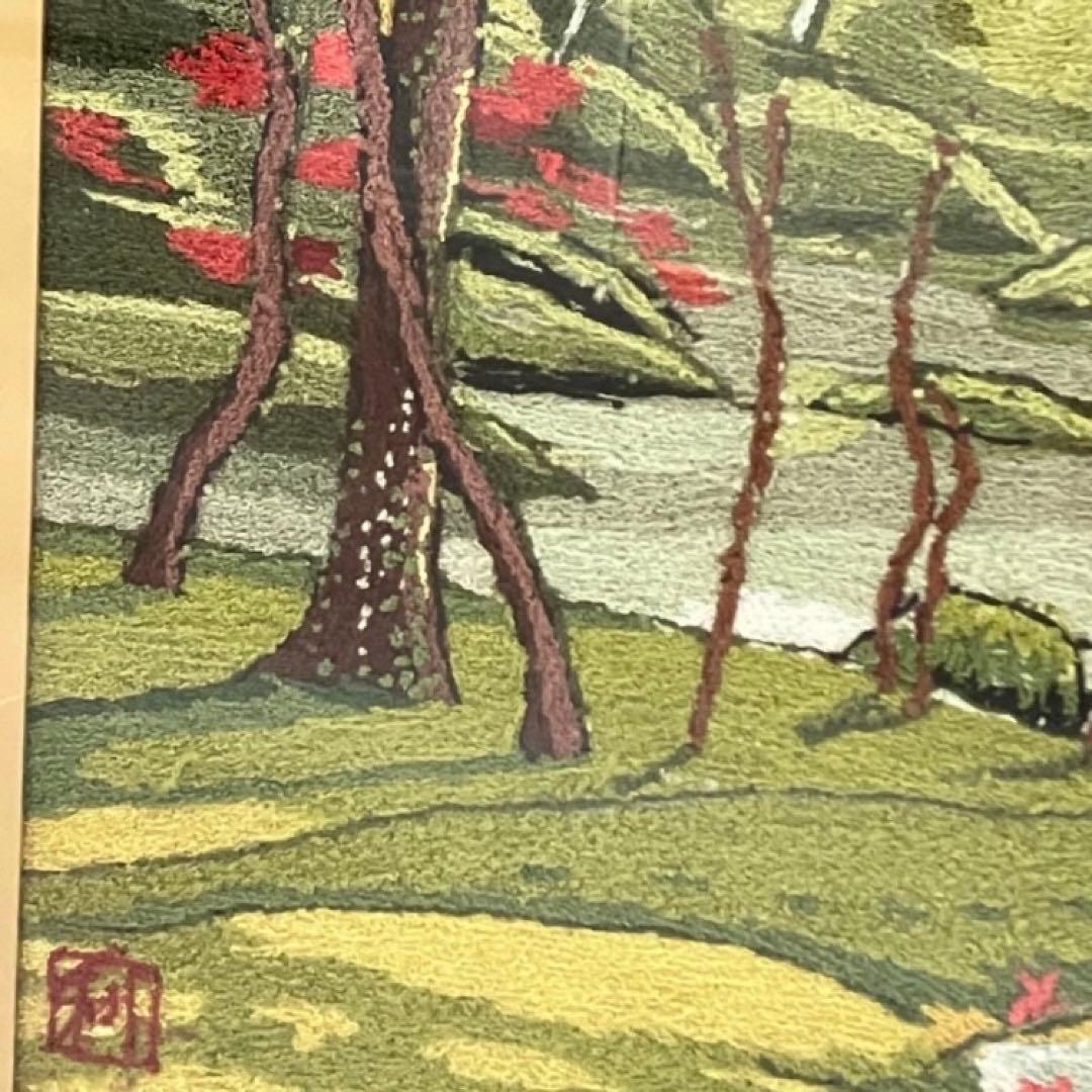 刺繍絵　和風庭園　苔庭　紅葉　風景画