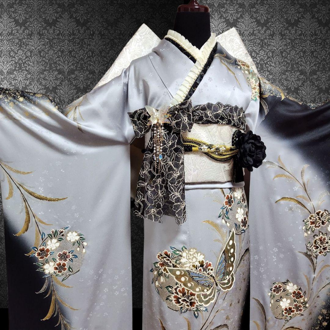 大特価SALE☆振袖フルセット(9点)・成人式・モダン・金銀彩加工・正絹・逸品