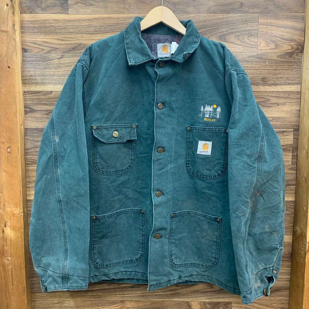 中古 90s Carhartt ミシガンチョアコート 企業ロゴ 刺繍 USA製