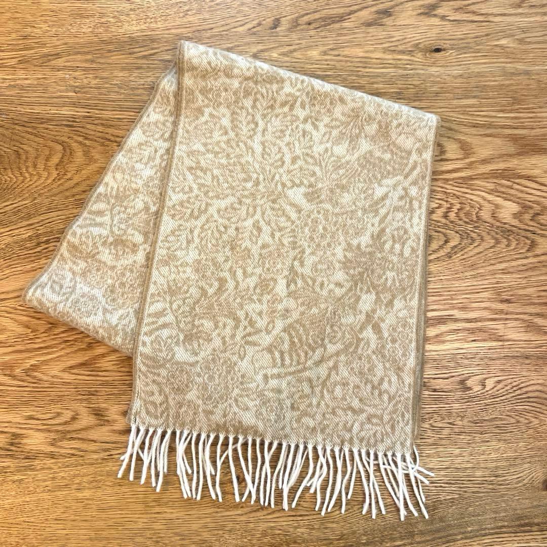 BURBERRY バーバリー　カシミヤ　マフラー　ベージュ　鳥　植物柄