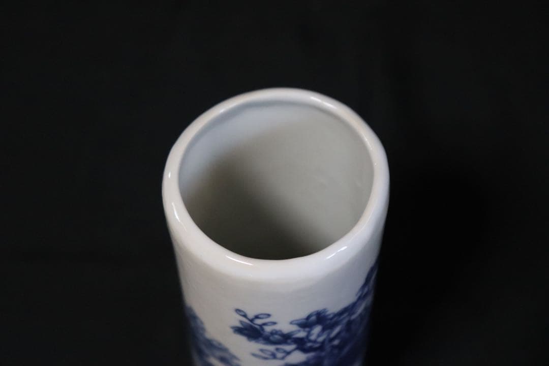 中国　染付錦鶏牡丹紋筆入　大清乾隆年製銘　送料込み0725