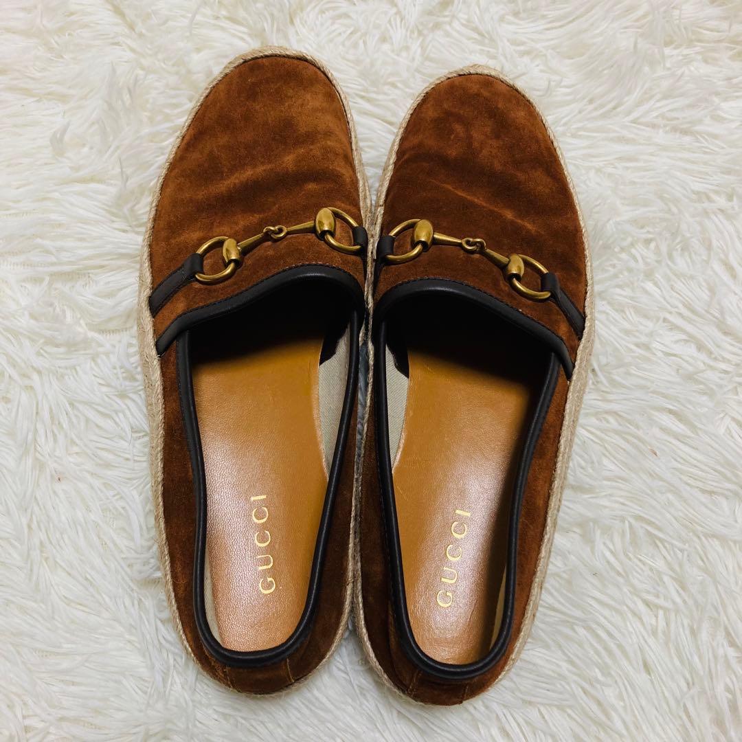GUCCI グッチ ホースビット スエードレザー エスパドリーユ 8 ブラウン