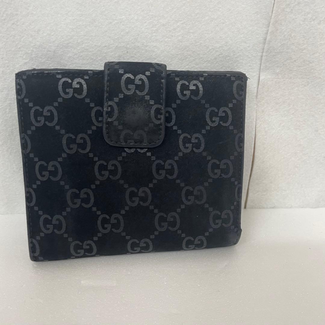 GUCCI GG 二つ折り 財布 ロゴ 黒 ブラック スエード