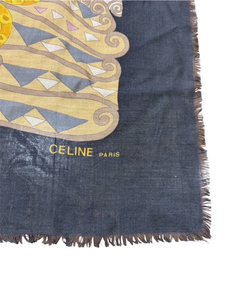 セリーヌ　CELINE 大判ショール　ストール　鎖　ロゴ　ウール　シルク