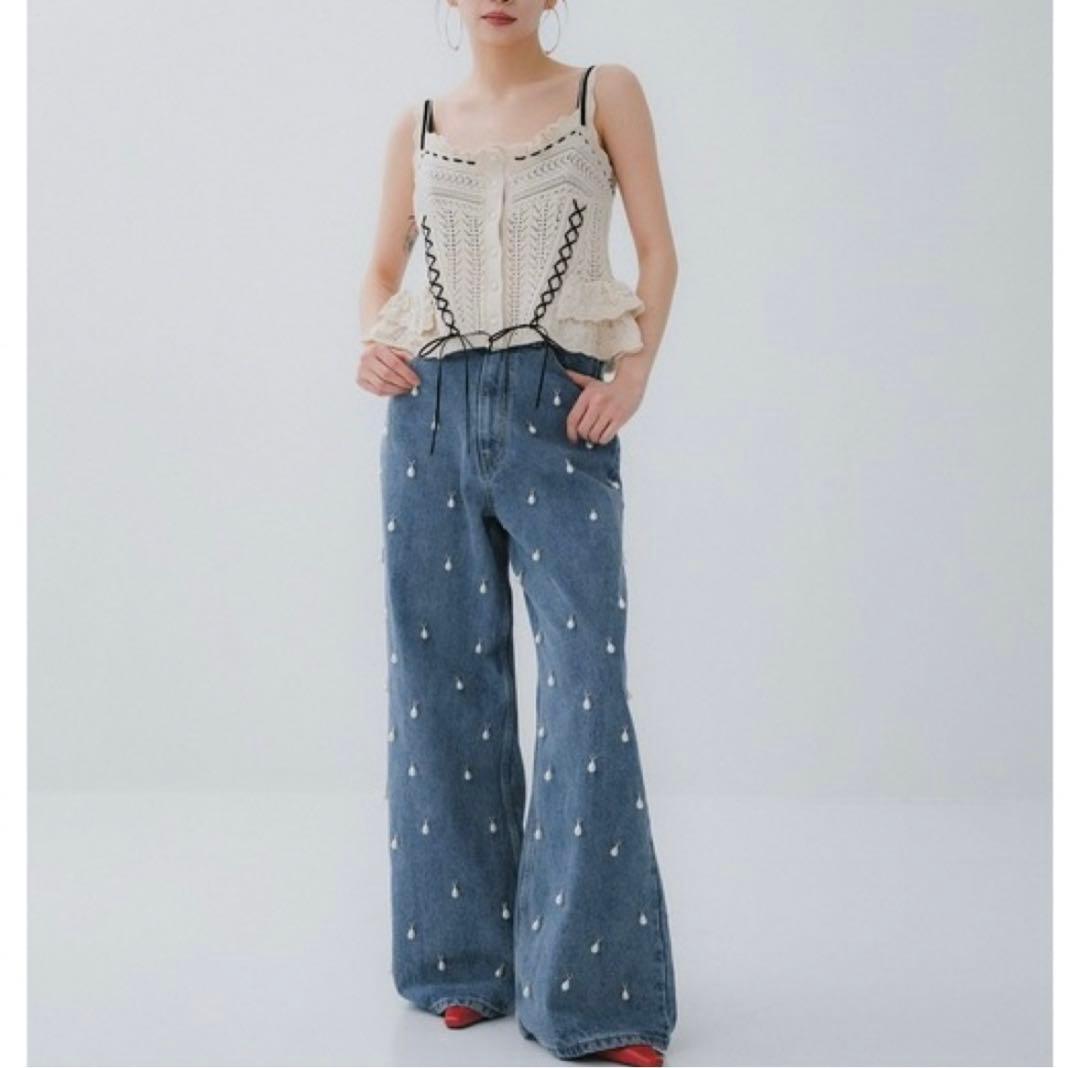 タナカダイスケ laceup ribbonknit camisole