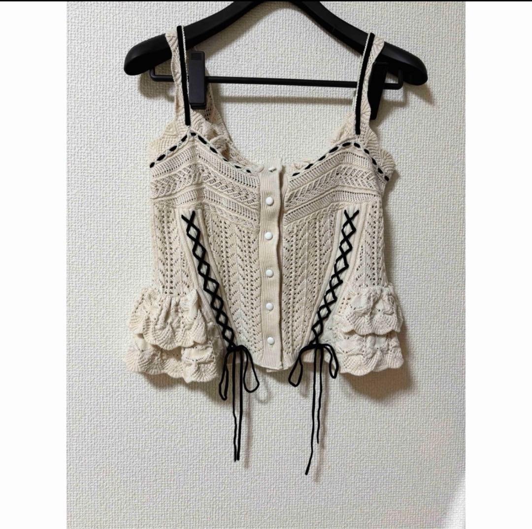 タナカダイスケ laceup ribbonknit camisole