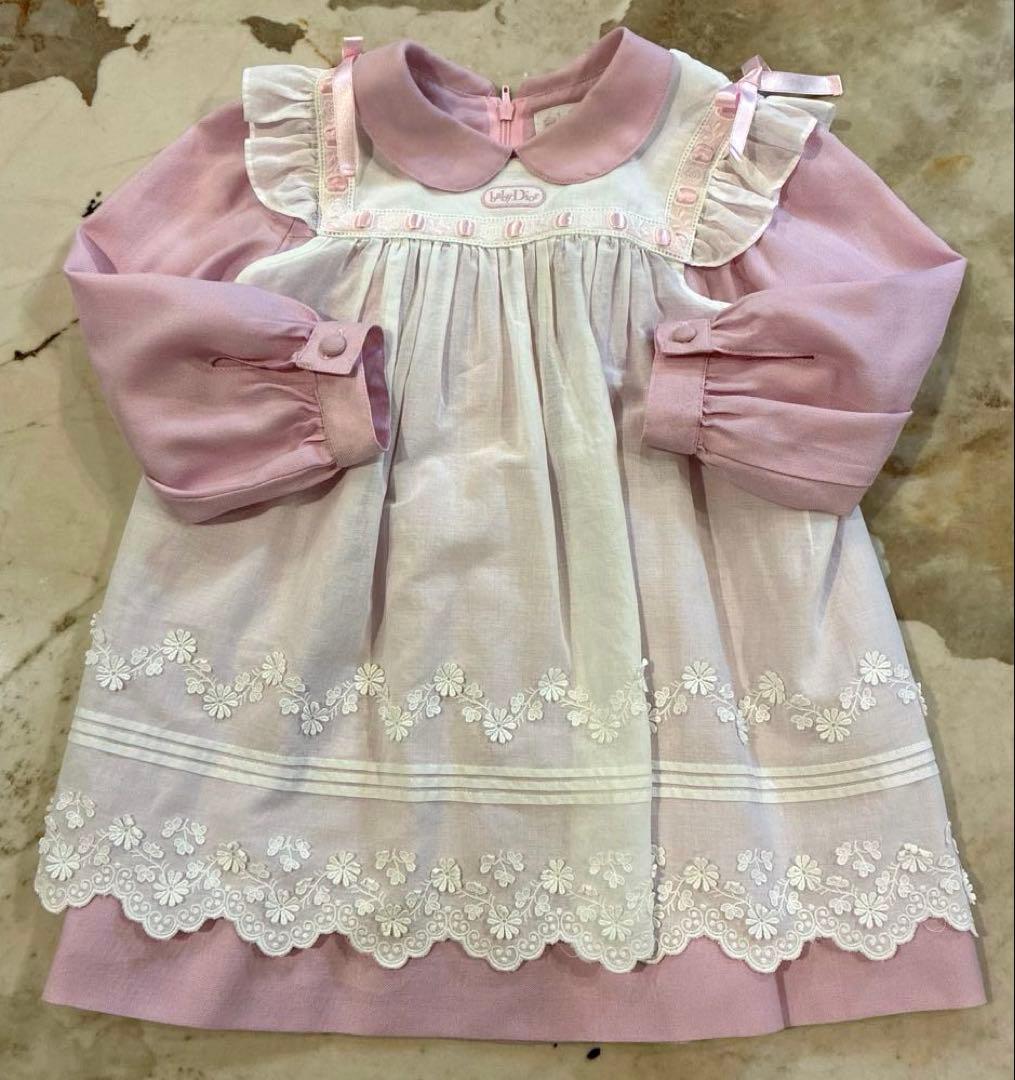 美品　Baby Dior ピンク ワンピース　エプロンドレス　ベビーディオール