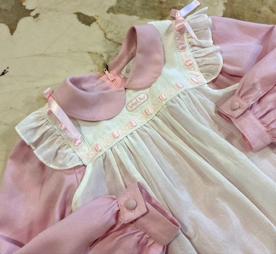 美品　Baby Dior ピンク ワンピース　エプロンドレス　ベビーディオール