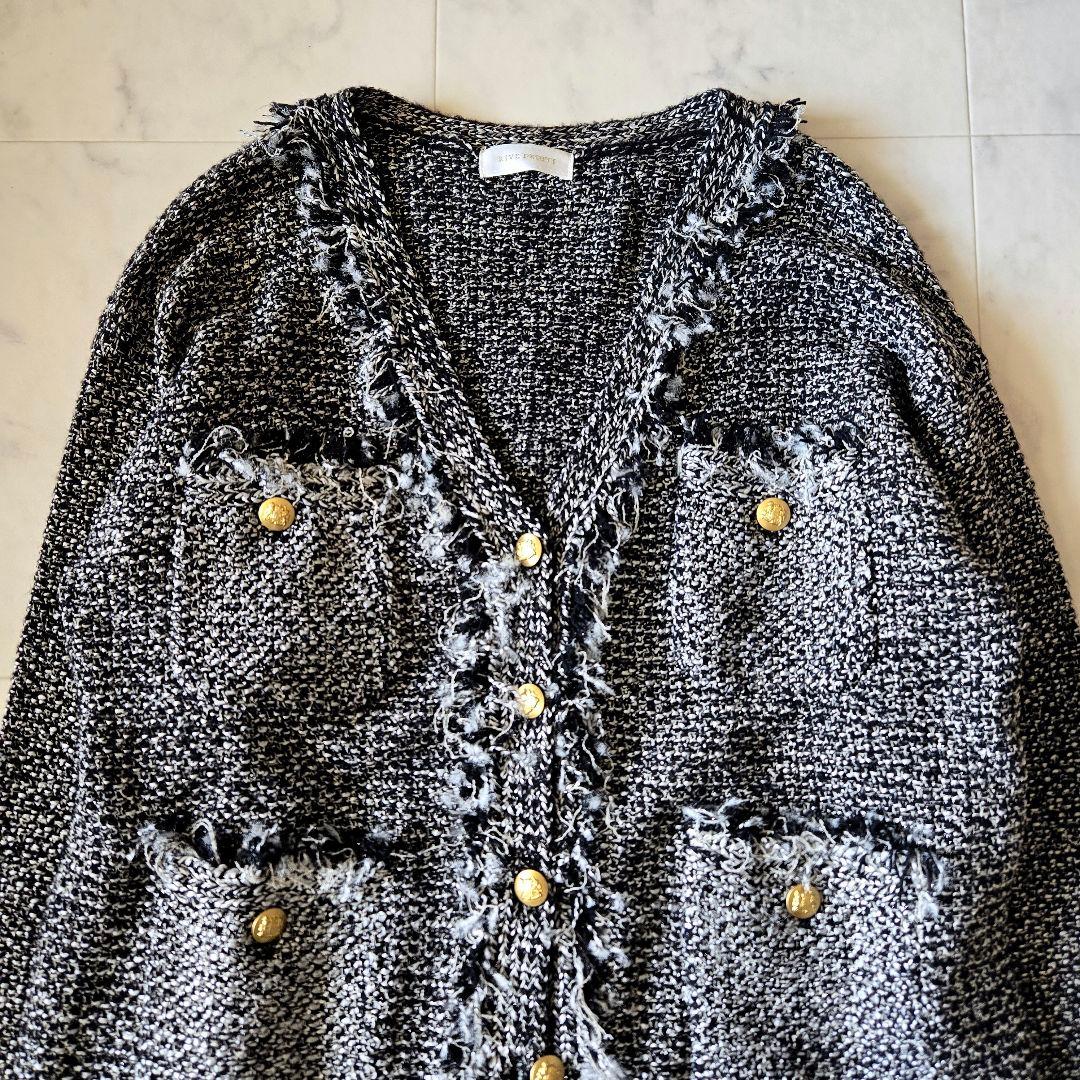 美品✨リヴドロワ　ツイードニットカーディガン　黒　ブラック　金ボタン