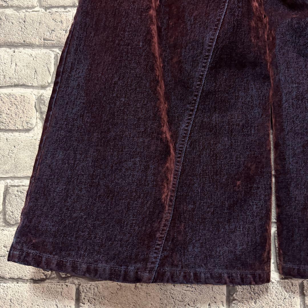 【美品】HARE　フロッキーデニムワイドパンツ　レッド　ワイド　ジーンズ