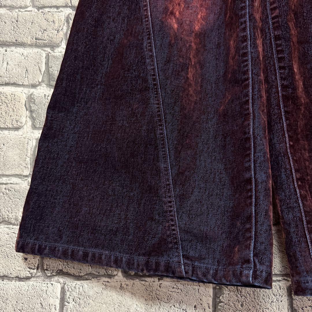 【美品】HARE　フロッキーデニムワイドパンツ　レッド　ワイド　ジーンズ