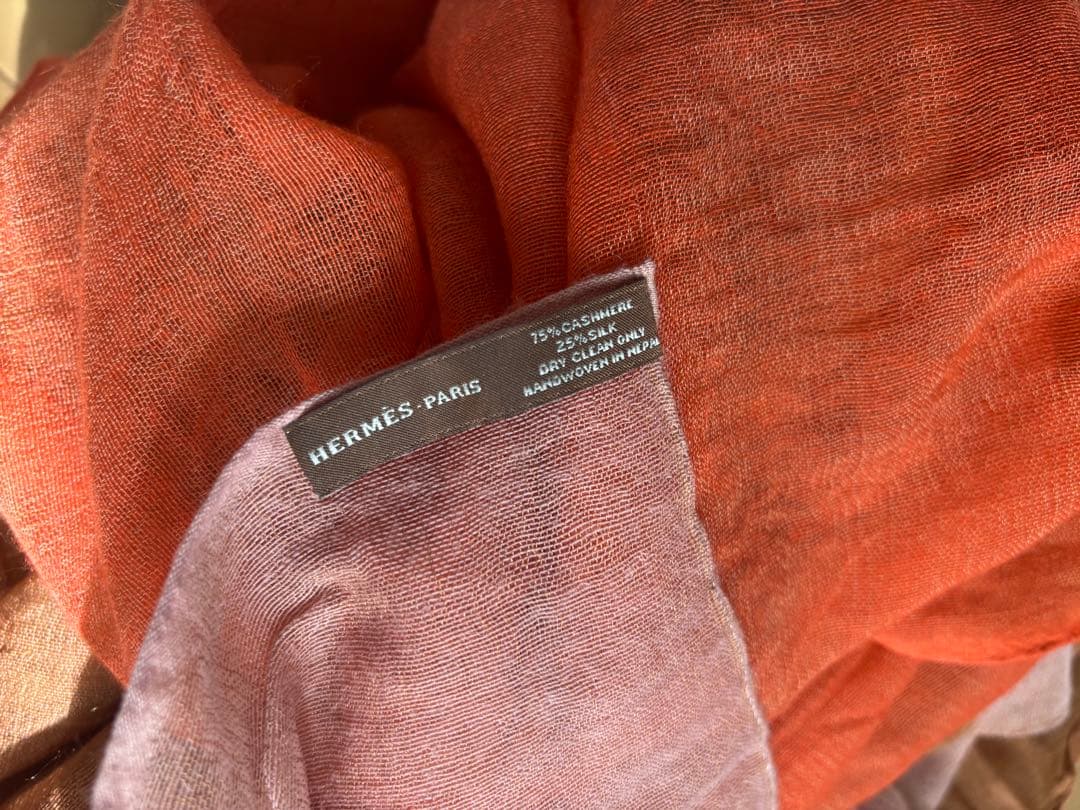 HERMES エルメスストール　カシミア&シルク アースカラー　138×132