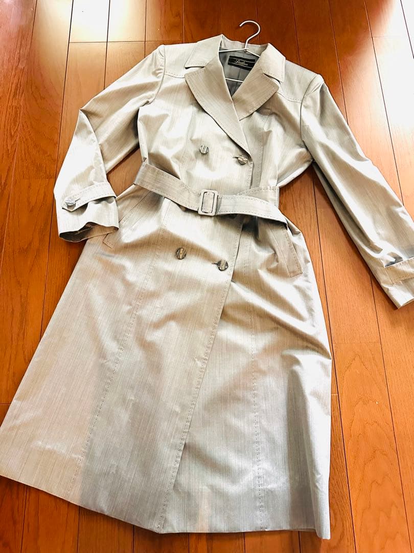 新品☆レリアン　スプリングコート（トレンチ）シルバーグレー　シルク100%