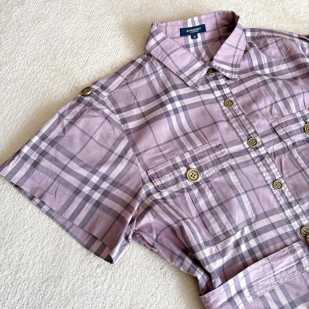 美品⭐️バーバリーロンドン ノバチェック 金ボタン ベルト シャツワンピース42