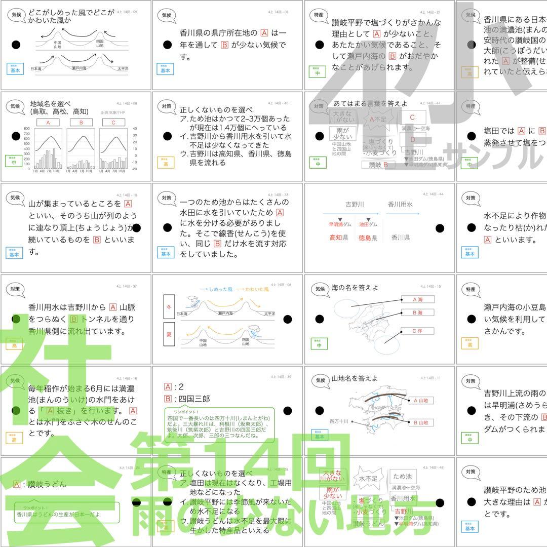 中学受験 暗記カード【4年上ハーフセット 社会11-19回】組テ対策 予シリ