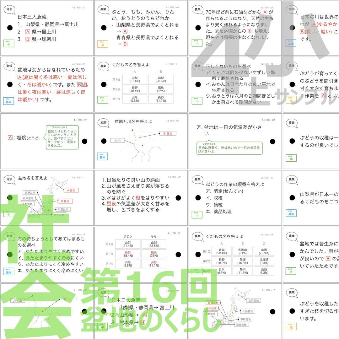 中学受験 暗記カード【4年上ハーフセット 社会11-19回】組テ対策 予シリ