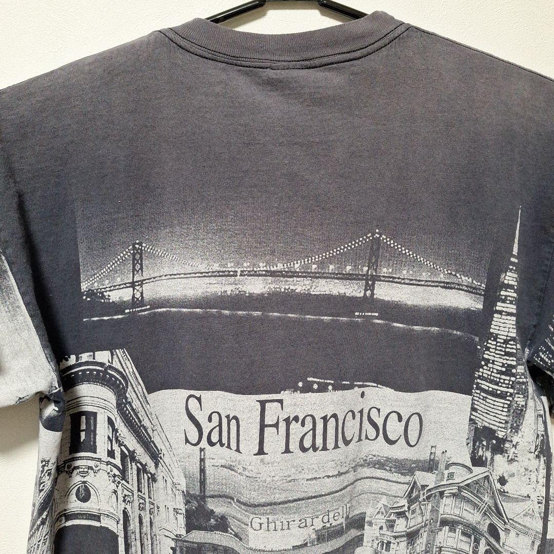 90s ヴィンテージ サンフランシスコ 総柄Tシャツ XL 黒 フェード感 良好