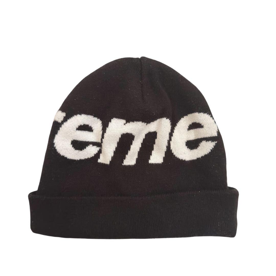 Supreme ビッグロゴ ニット帽 ビーニー 黒 正規品