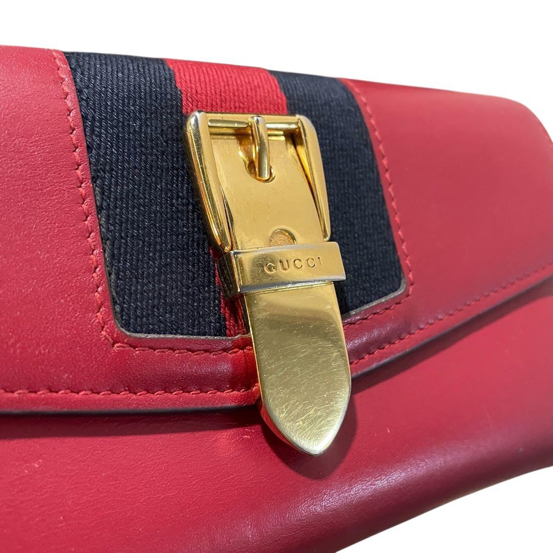 最終　レア　GUCCI 　赤　レザー　シェリーライン　ゴールド金具